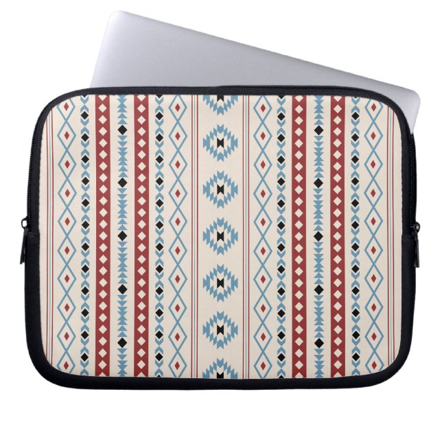 Aztec Blue Red Black Cream Gemengde Motieven V Pat Laptop Sleeve (Voorkant)