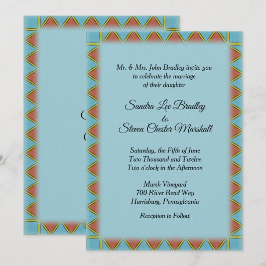 Aztec Blue Wedding Invitation 5 x 7 inch Kaart (Voorkant / Achterkant)