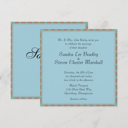 Aztec Blue Wedding Invitation Kaart (Voorkant / Achterkant)