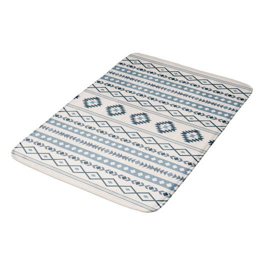 Aztec Blues Cream Mixed Motifs V Pattern Bath Mat (Gekanteld)