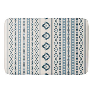 Aztec Blues Cream Mixed Motifs V Pattern Bath Mat