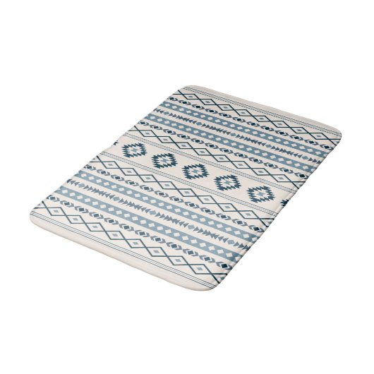 Aztec Blues Cream Mixed Motifs V Pattern Bath Mat (Gekanteld)