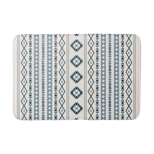 Aztec Blues Cream Mixed Motifs V Pattern Bath Mat (Voorkant)