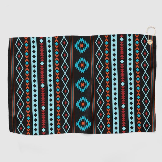 Aztec Blues Reds Black Mixed Motifs Pattern Golfhanddoek (Horizontaal)