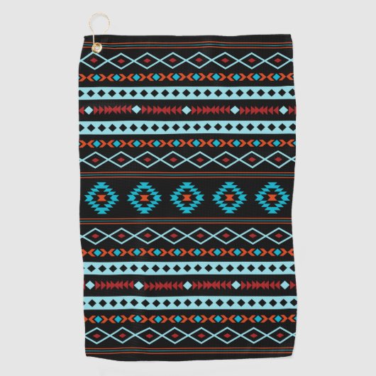 Aztec Blues Reds Black Mixed Motifs Pattern Golfhanddoek (Voorkant)