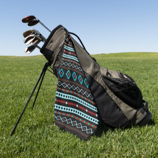 Aztec Blues Reds Black Mixed Motifs Pattern Golfhanddoek (Groen)