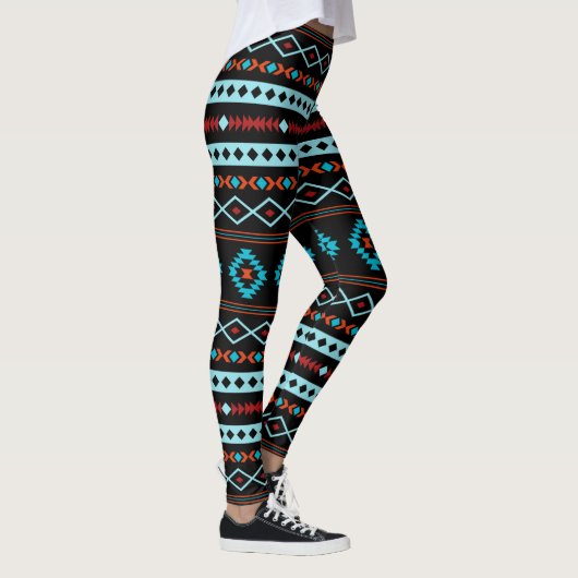 Aztec Blues Reds Black Mixed Motifs Pattern Leggings (Rechts)
