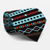 Aztec Blues Reds Black Mixed Motifs Rpt Pattern Stropdas (Opgerold)