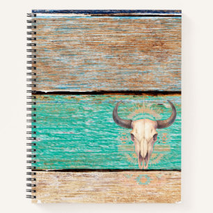 Aztec Boho Skull, verweerd hout Notitieboek