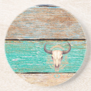 Aztec Boho Skull, verweerd hout Zandsteen Onderzetter