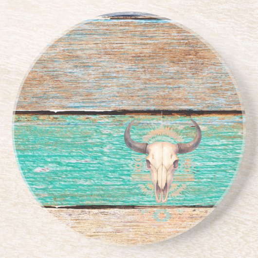 Aztec Boho Skull, verweerd hout Zandsteen Onderzetter (Voorkant)