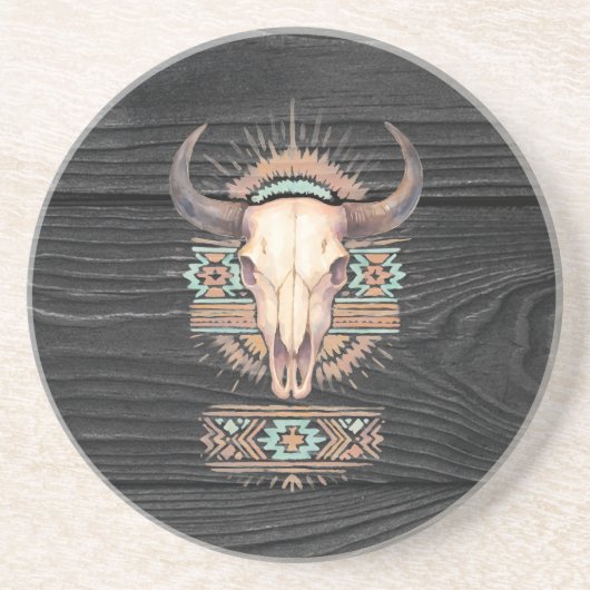 Aztec Boho Skull Zandsteen Onderzetter (Voorkant)