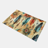 Aztec Boho Tribal Blauwe veren Deurmat (Schuin)