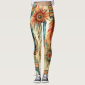 Aztec Boho Tribal Blauwe veren Leggings (Voorkant)