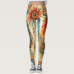 Aztec Boho Tribal Blauwe veren Leggings