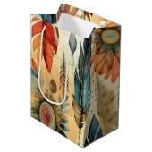 Aztec Boho Tribal Blauwe veren Medium Cadeauzakje (Voorkant Gekanteld)