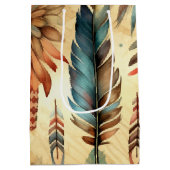 Aztec Boho Tribal Blauwe veren Medium Cadeauzakje (Achterkant)