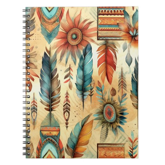 Aztec Boho Tribal Blauwe veren Notitieboek (Voorkant)