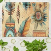 Aztec Boho Tribal Blauwe veren Theedoek (Gevouwen)