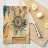 Aztec Boho Tribal Blauwe veren Theedoek (Quarter Fold)