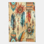 Aztec Boho Tribal Blauwe veren Theedoek (Verticaal)