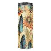 Aztec Boho Tribal Blauwe veren Thermosbeker (Achterkant)