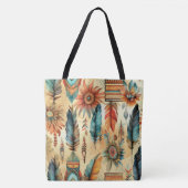 Aztec Boho Tribal Blauwe veren Tote Bag (Voorkant)