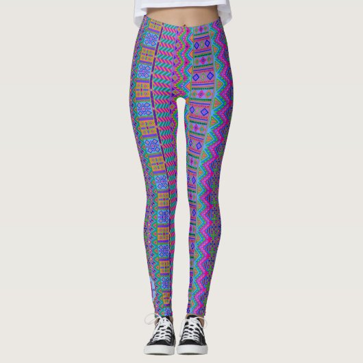 Aztec Bright tribaal monogram optioneel meisje Leggings (Voorkant)
