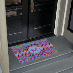 Aztec Bright Tribal Monogram Dorm Sweet Dorm Deurmat