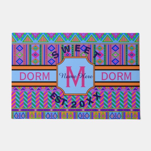 Aztec Bright Tribal Monogram Dorm Sweet Dorm Deurmat (Voorkant)