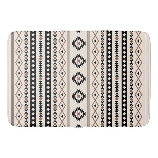 Aztec Brown Black Cream Mixed Motifs Patroonstrand Badmat (Voorkant)