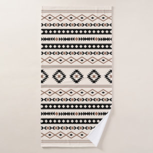 Aztec Brown Black Cream Mixed Motifs Pattern Badhanddoek