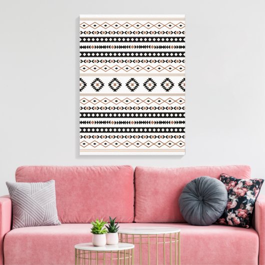 Aztec Brown Black Cream Mixed Motifs Pattern Canva Canvas Afdruk (Insitu (Woonkamer))