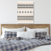 Aztec Brown Black Cream Mixed Motifs Pattern Canva Canvas Afdruk (Insitu (Slaapkamer))