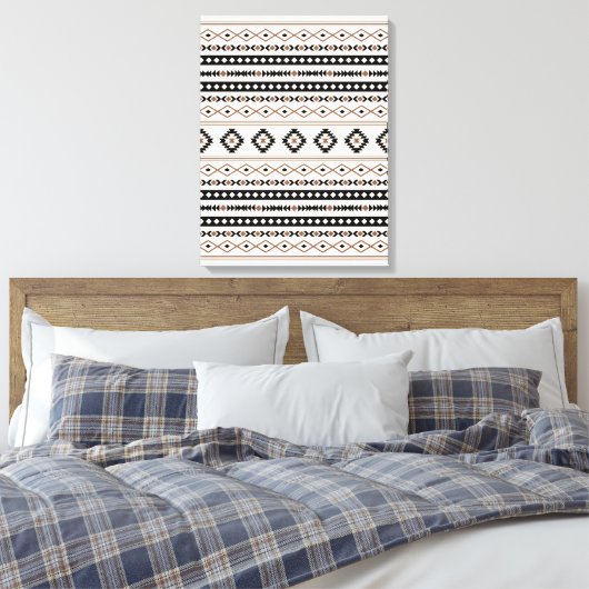 Aztec Brown Black Cream Mixed Motifs Pattern Canva Canvas Afdruk (Insitu (Slaapkamer))