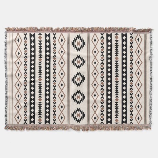 Aztec Brown Black Cream Mixed Motifs Pattern Deken (Voorkant)