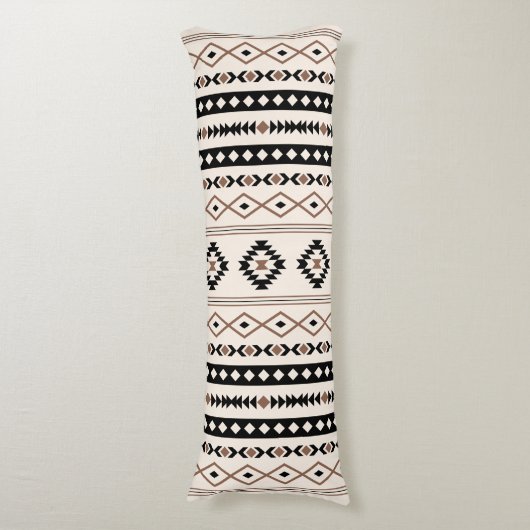 Aztec Brown Black Cream Mixed Motifs Pattern Fleec Lichaamskussen (Voorkant Verticaal)