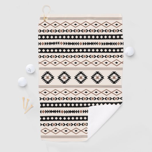 Aztec Brown Black Cream Mixed Motifs Pattern Golfhanddoek (Insitu)