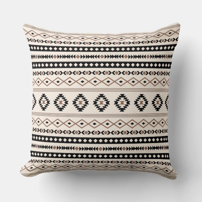 Aztec Brown Black Cream Mixed Motifs Pattern Kussen (Voorkant)