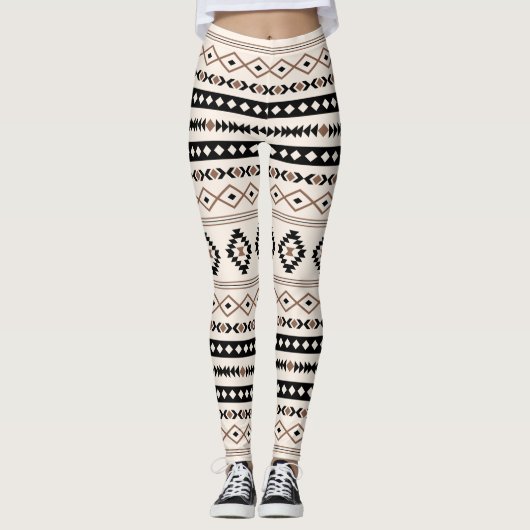Aztec Brown Black Cream Mixed Motifs Pattern Leggings (Voorkant)