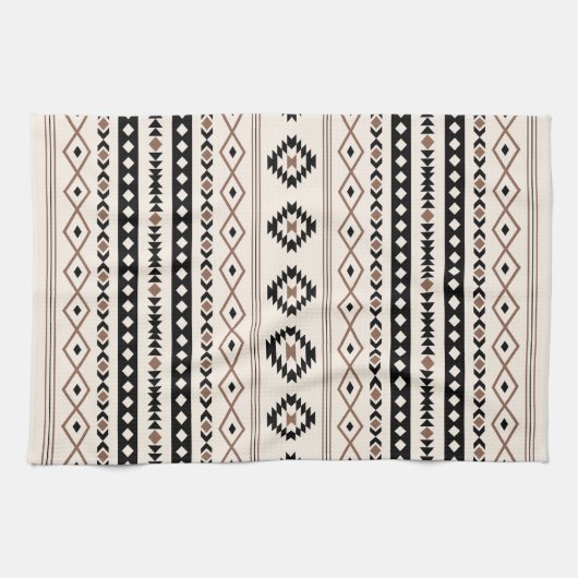 Aztec Brown Black Cream Mixed Motifs Pattern Theedoek (Horizontaal)