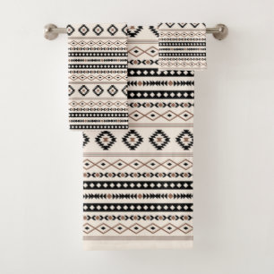 Aztec Brown Black Cream Mixed Motifs Rpt Pattern Bad Handdoek