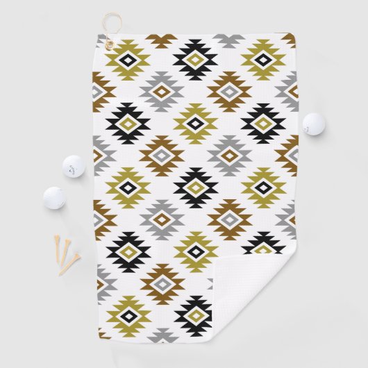 Aztec BW Brons Grijs Goud Symbool op Wit Patroon Golfhanddoek (Insitu)