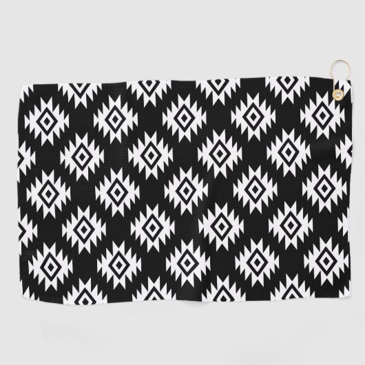 Aztec BW Symbool op zwart patroon Golfhanddoek (Horizontaal)