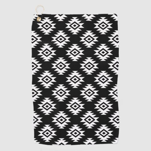 Aztec BW Symbool op zwart patroon Golfhanddoek (Voorkant)
