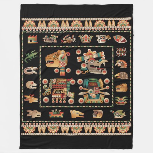 Aztec Calendar Fleece Deken (Voorkant)
