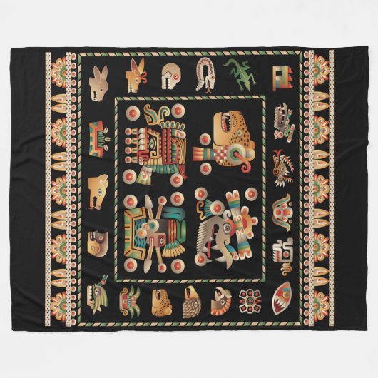 Aztec Calendar Fleece Deken (Voorkant (Horizontaal))
