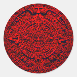 Aztec Calendar - Red Ronde Sticker