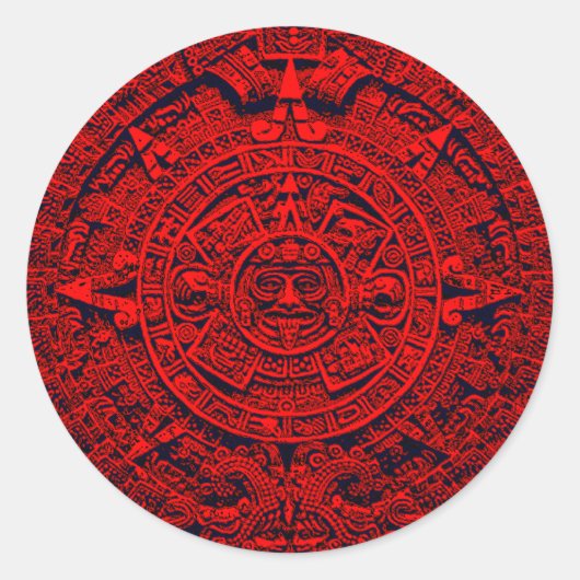 Aztec Calendar - Red Ronde Sticker (Voorkant)