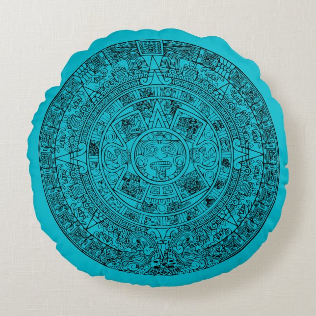 Aztec Calendar Rond Kussen (Voorkant)